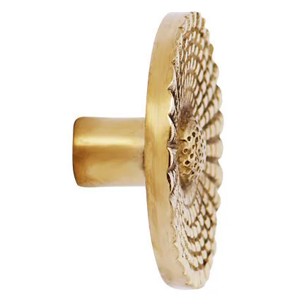 1 1/2 Solid Brass Art Deco Style Round Knob (Polished Brass Finish)