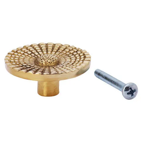 1 1/2 Solid Brass Art Deco Style Round Knob (Polished Brass Finish)
