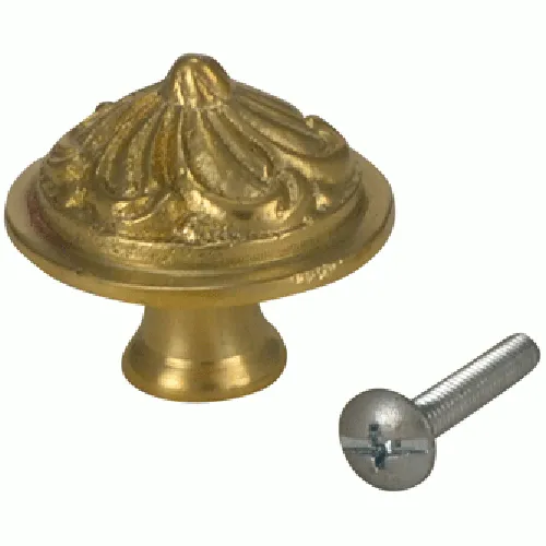 1 1/3 Inch Solid Brass Baroque / Rococo Knob (Lacquered Brass Finish)