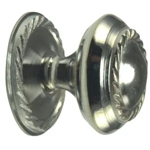1 1/4 Inch Solid Brass Georgian Roped Round Knob (Polished Chrome Finish)