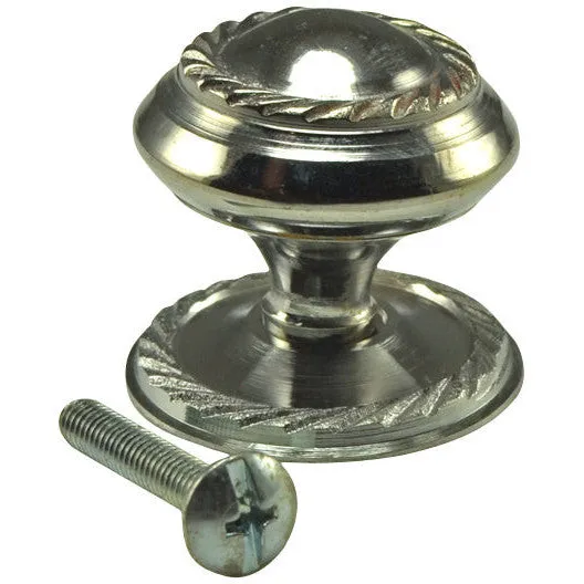 1 1/4 Inch Solid Brass Georgian Roped Round Knob (Polished Chrome Finish)
