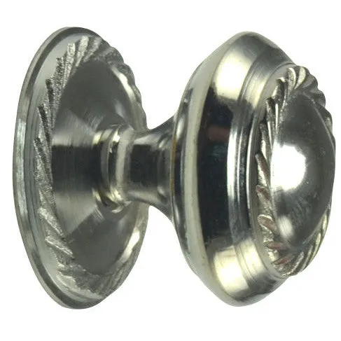 1 1/4 Inch Solid Brass Georgian Roped Round Knob (Polished Chrome Finish)