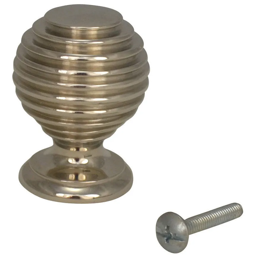 1 3/8 Inch Solid Brass Art Deco Round Knob (Polished Nickel Finish)