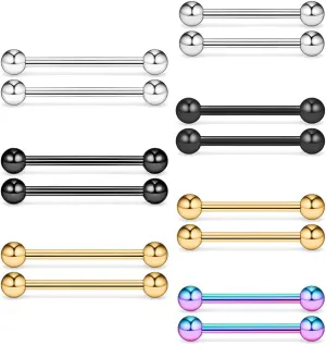 14G Nipple Rings Tongue Rings Stainless Steel Straight Barbells Piercing Jewelry Set