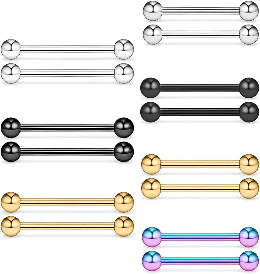 14G Nipple Rings Tongue Rings Stainless Steel Straight Barbells Piercing Jewelry Set