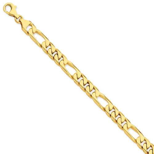 14K 8 inch 8mm Hand Polished Figaro Link with Fancy Lobster Clasp Bracelet