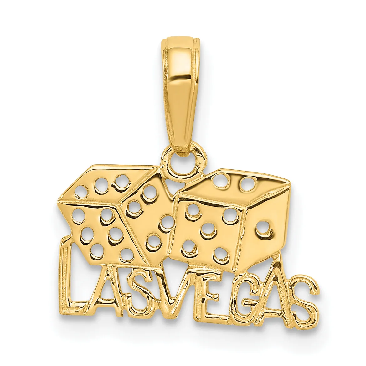 14K Gold Las Vegas Dice Pendant with Polished Finish, Solid Design