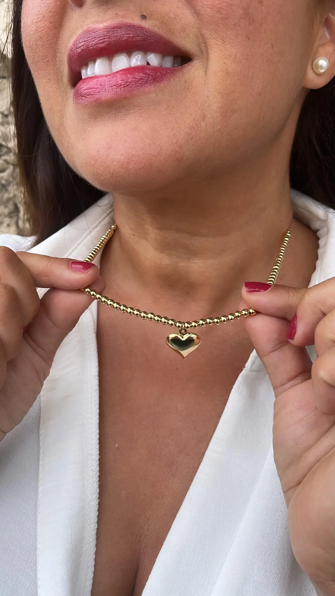 18k Gold Filled 4mm Beaded Choker With Heart Center