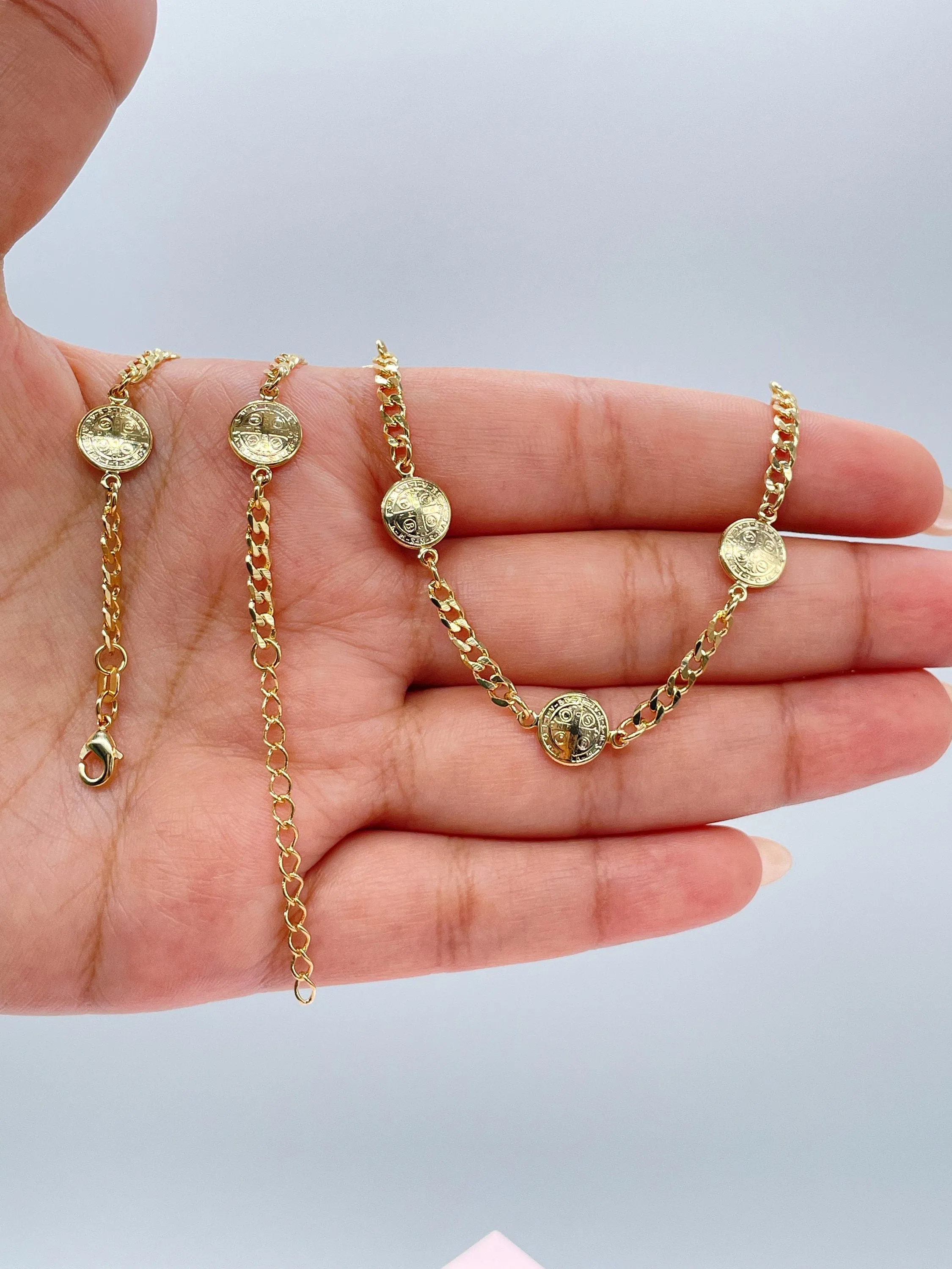 18k Gold Filled 8mm medallion and cuban link St Benedict Choker