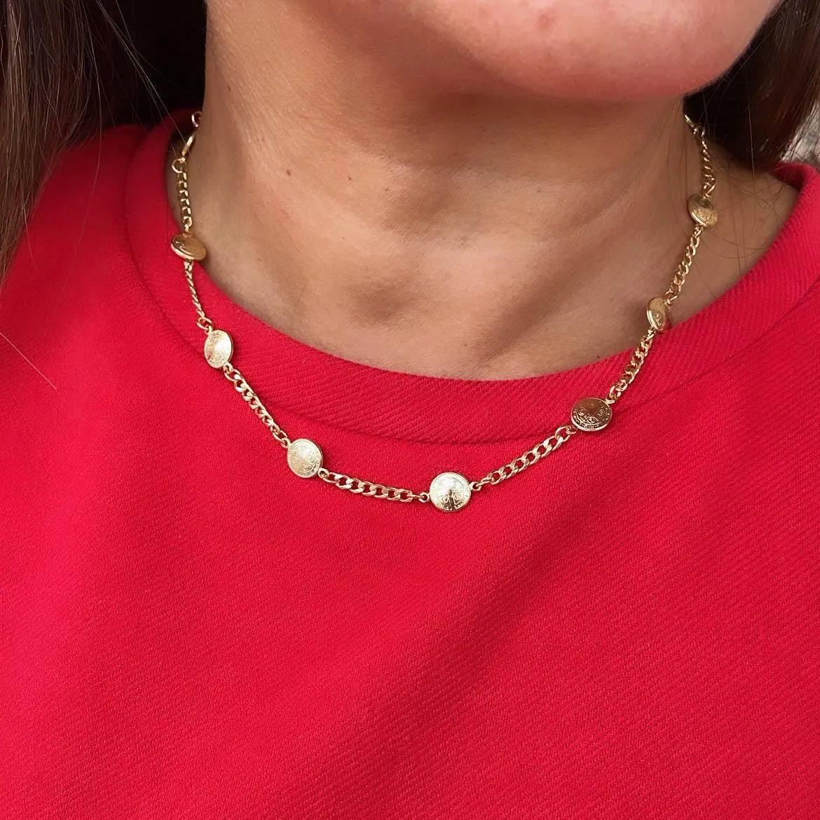 18k Gold Filled 8mm medallion and cuban link St Benedict Choker