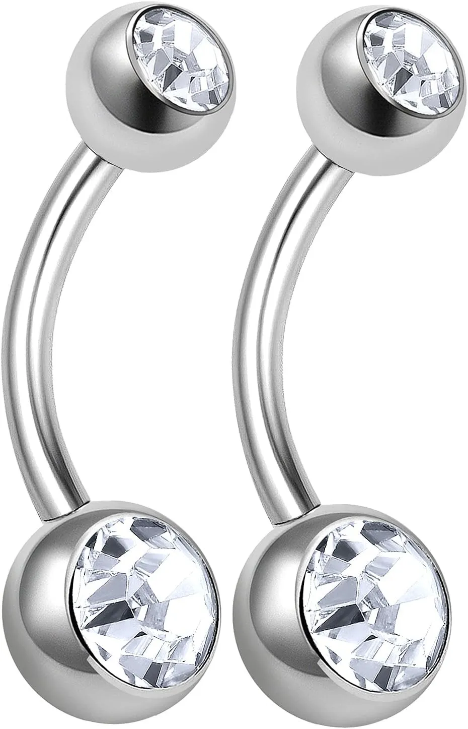 2pcs 14g 3/8 Belly Button Rings Navel Stud Surgical Steel Earring Piercing Jewelry Banana Non Dangle Navel Crystals D4MCW