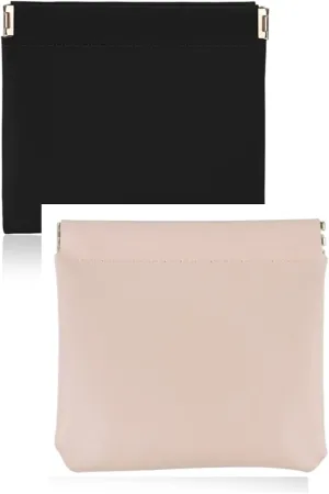 2Pcs One Push Open Leather Self Close Small Bags for Women Men Purse Pocket Tiny Coin Mini Travel Makeup Carrying Case Electronics Accessories Toiletry Case Organizer for Card Charger Jewelry