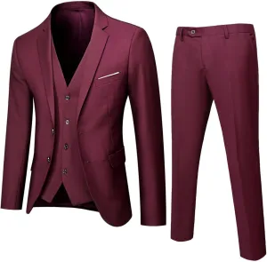 3 Piece Suit Men Slim Fit - Mens 2 Button Solid Formal Blazer Jacket Vest Pants Suits Wedding Business Set