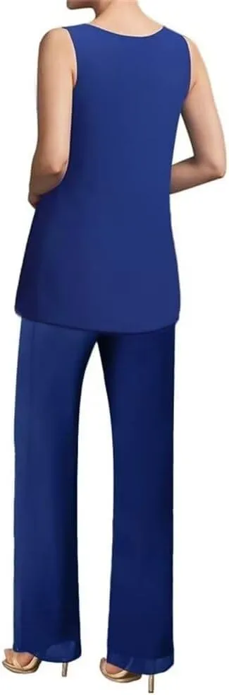 3 Pieces Sequins Mother of The Bride Dress Pant Suits Chiffon Lace Long Formal Evening Gowns with Jacket