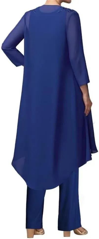 3 Pieces Sequins Mother of The Bride Dress Pant Suits Chiffon Lace Long Formal Evening Gowns with Jacket