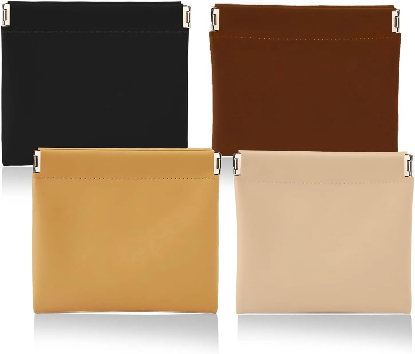 4Pcs Leather Self Close Small Bags for Women Cosmetic Men Purse Pocket Tiny Coin-Electronics Accessories Travel Toiletry Case Organizer for Card Earphones Charger Jewelry