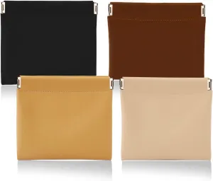 4Pcs Leather Self Close Small Bags for Women Cosmetic Men Purse Pocket Tiny Coin-Electronics Accessories Travel Toiletry Case Organizer for Card Earphones Charger Jewelry
