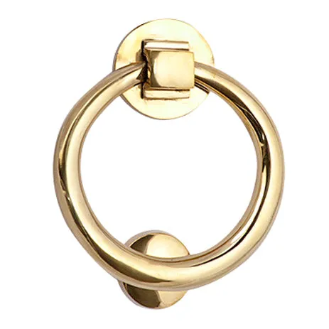 5 1/2 Inch (3 1/2 Inch c-c) Solid Brass Traditional Ring Door Knocker (Polished Brass Finish)