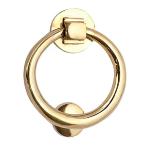 5 1/2 Inch (3 1/2 Inch c-c) Solid Brass Traditional Ring Door Knocker (Polished Brass Finish)