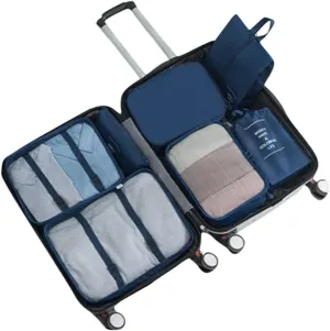 7 Set Packing Cubes for Suitcases, Travel Luggage Packing Organizers with Laundry Bag, Compression Travel Storage Bags, Clothing Underwear Bag, for Man & Women (Dark Blue)