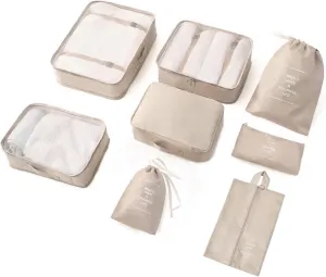 8 Pieces Mesh Packing Cubes for Travel, Luggage Packing Organizers Bags Set, Travel Essentials Suitcases Accessories with Laundry Bag, Storage Shoe Bag, Clothing Underwear Bag (Cream)