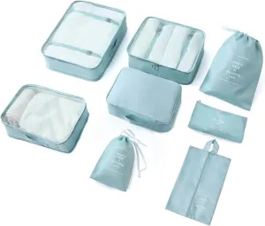 8 Pieces Mesh Packing Cubes for Travel, Luggage Packing Organizers Bags Set, Travel Essentials Suitcases Accessories with Laundry Bag, Storage Shoe Bag, Clothing Underwear Bag (Light Blue)