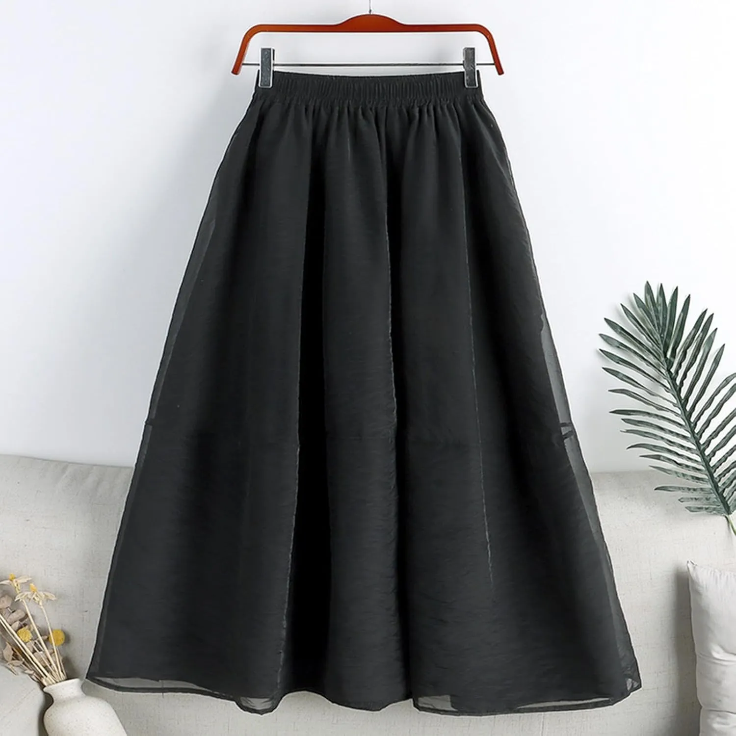 A Line Skirt Women Pleated Layered Skirts Casual Tulle Skirt Flowy Long Skirts High Waist Midi Skirt with Pockets