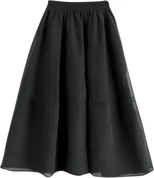A Line Skirt Women Pleated Layered Skirts Casual Tulle Skirt Flowy Long Skirts High Waist Midi Skirt with Pockets