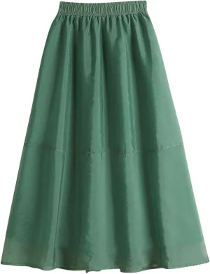 A Line Skirt Women Pleated Layered Skirts Casual Tulle Skirt Flowy Long Skirts High Waist Midi Skirt with Pockets