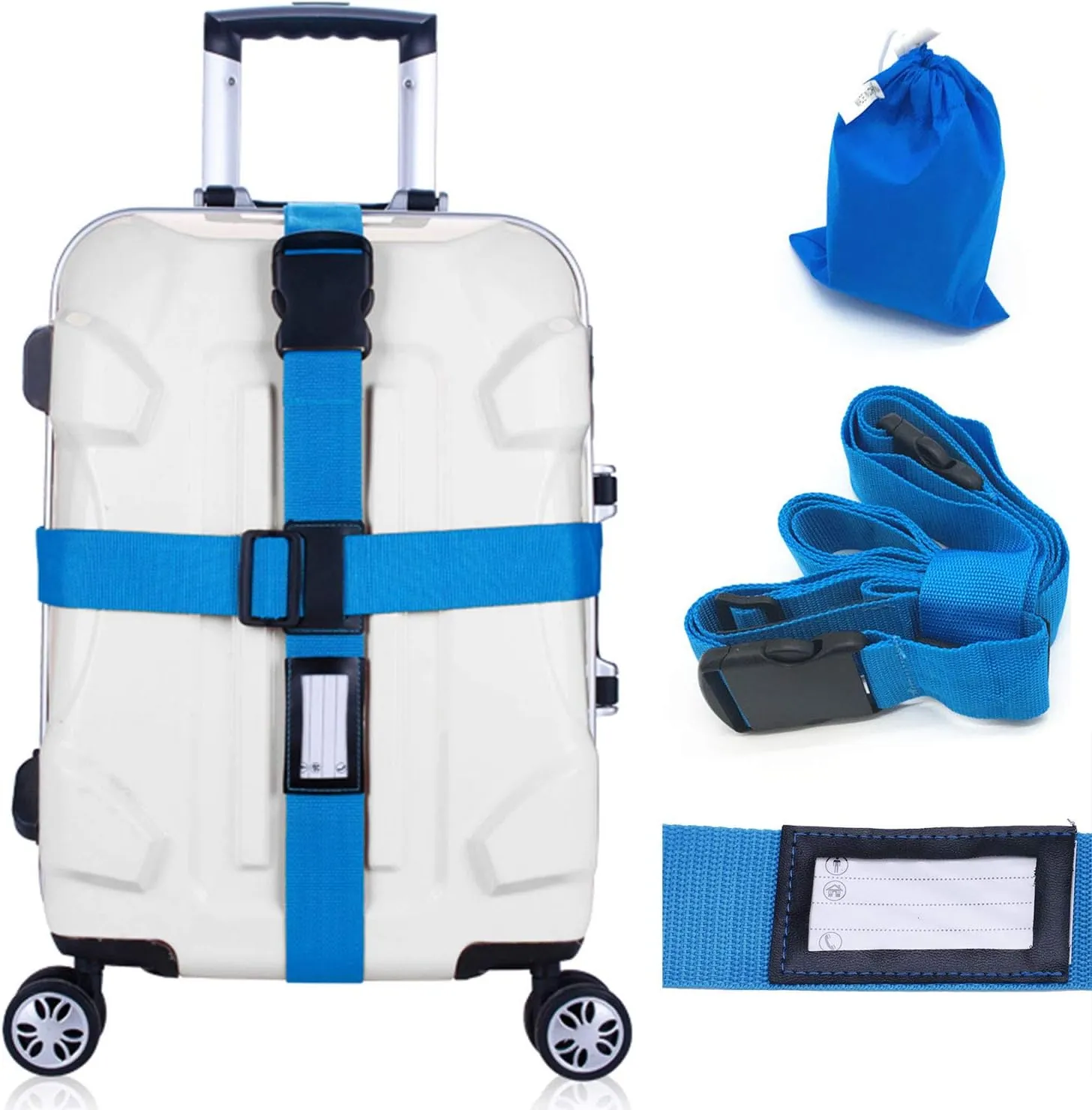 Adjustable Luggage Strap Suitcase Baggage Packing Belt Travel Accessories Long Cross Strap (Blue)