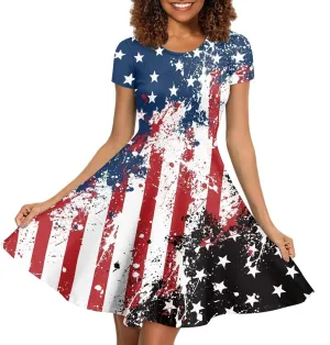 AFPANQZ Midi Dress Women Floral Summer Short-Sleeve Plus Size Scoop Neck A-line