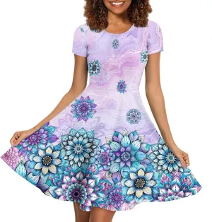 AFPANQZ Women's Summer Dresses Short Sleeves Scoop Neck Flared Swing T-Shirt Dress