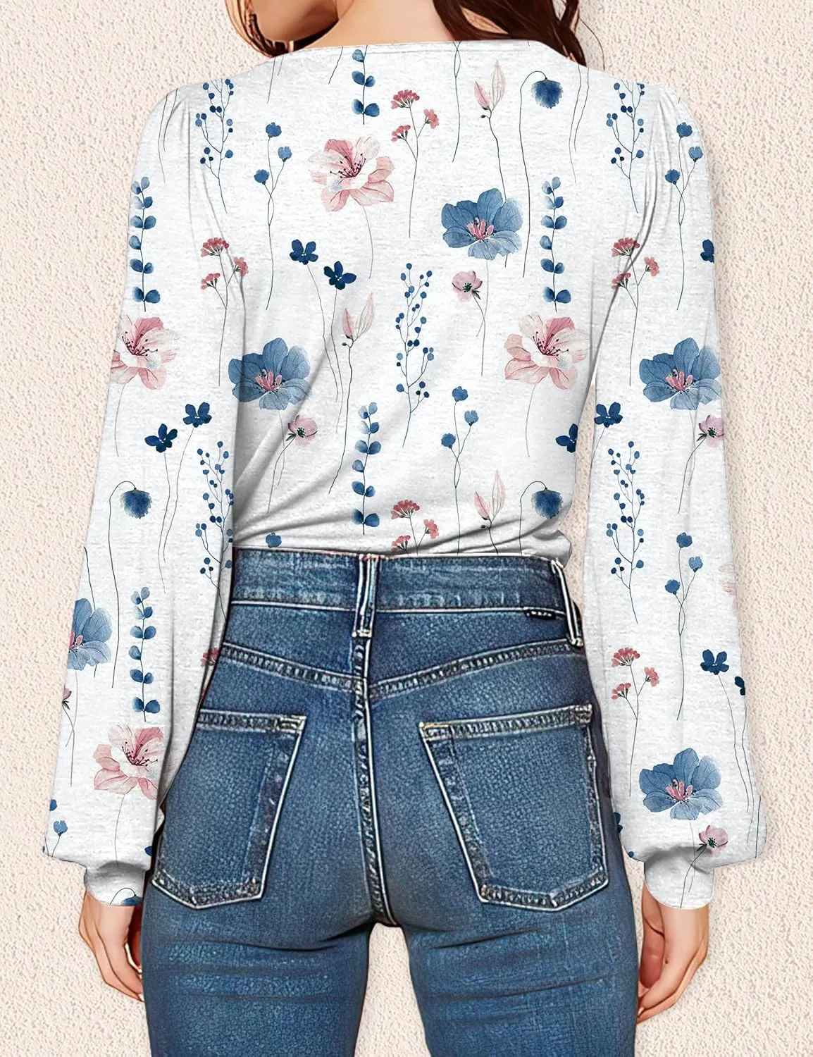 Agnes Urban Womens V Neck Long Sleeve Tops Dressy Casual Fall Shirts Puff Sleeve Loose Tunic Trendy Tops Blouses