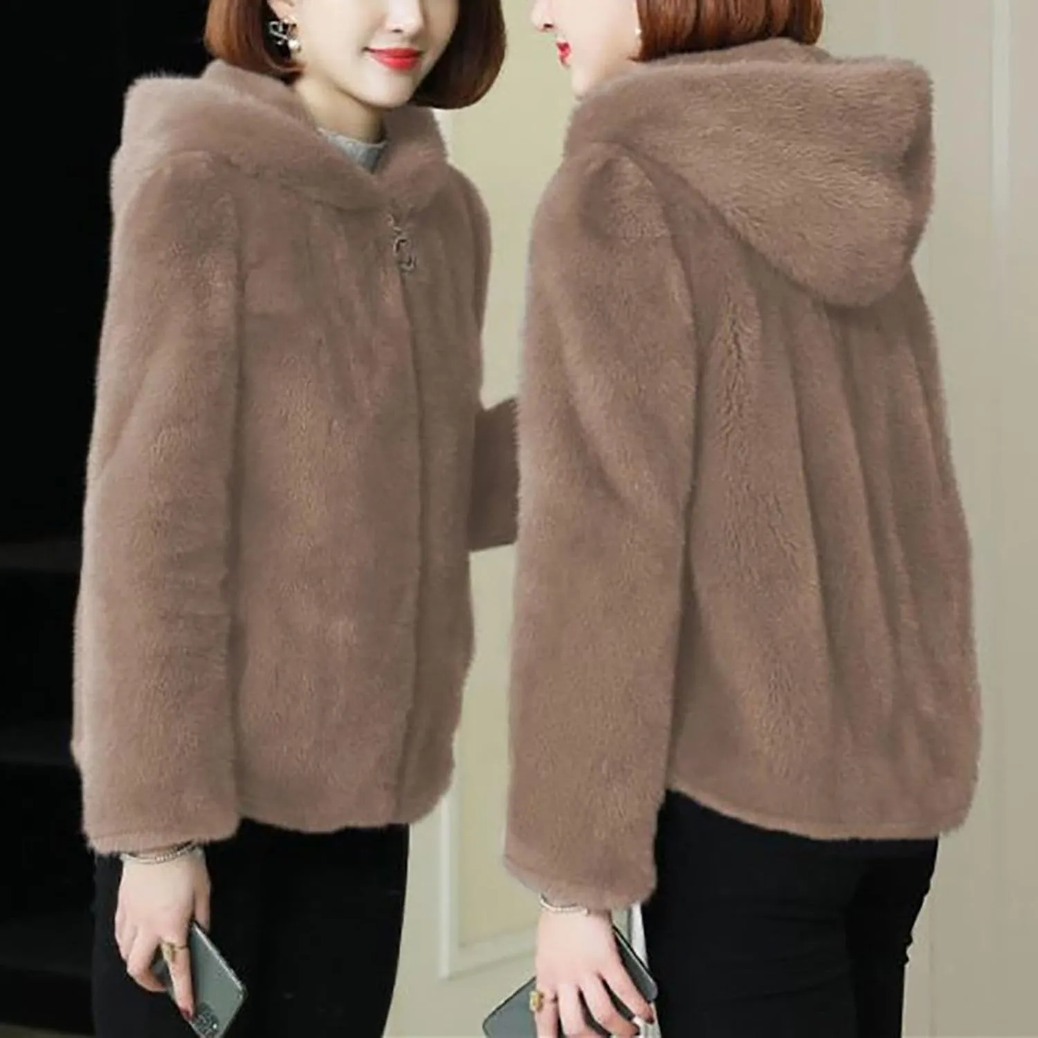 Akivide Women Winter Warm Fuzzy Fleece Sherpa Jacket Coat Oversized Fluffy Zip Up Hooded Sweatshirt Hoodie with Pockets