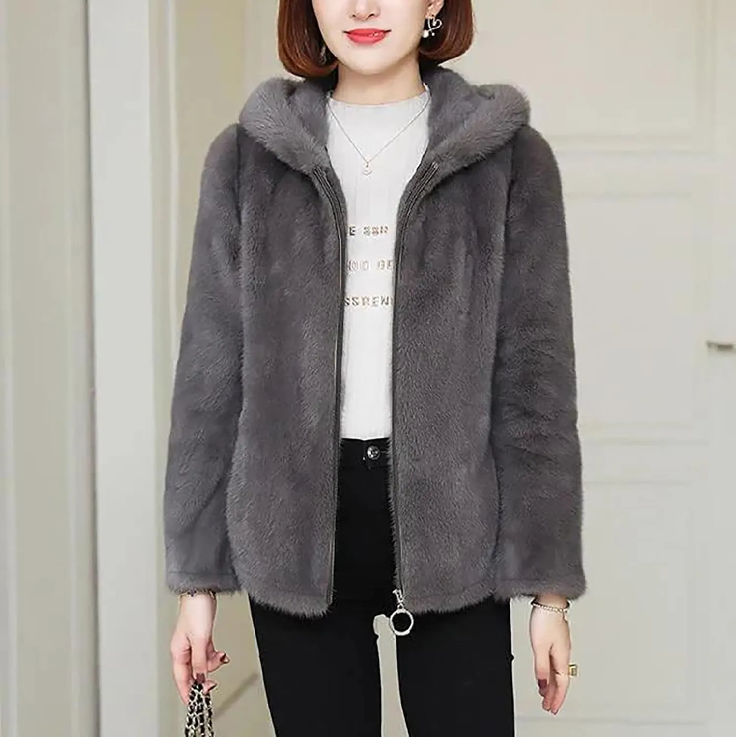 Akivide Women Winter Warm Fuzzy Fleece Sherpa Jacket Coat Oversized Fluffy Zip Up Hooded Sweatshirt Hoodie with Pockets