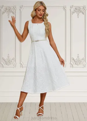 Alice Flower Jacquard Square Elegant A-line Polyester Midi Dresses HHP0022311