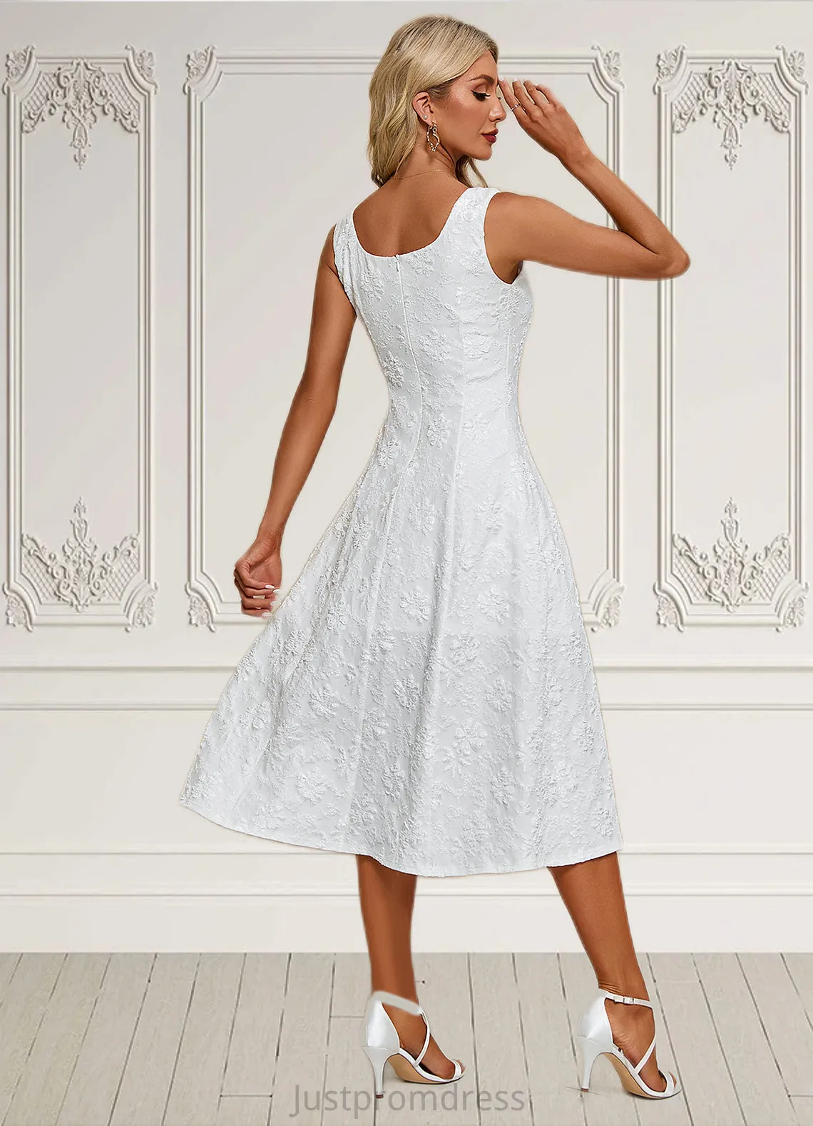 Alice Flower Jacquard Square Elegant A-line Polyester Midi Dresses HHP0022311