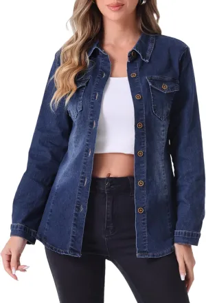 Allegra K Denim Jackets for Women's Button Down Trendy 2025 Spring Denim Outfits Casual Long Sleeve Jean Jacket