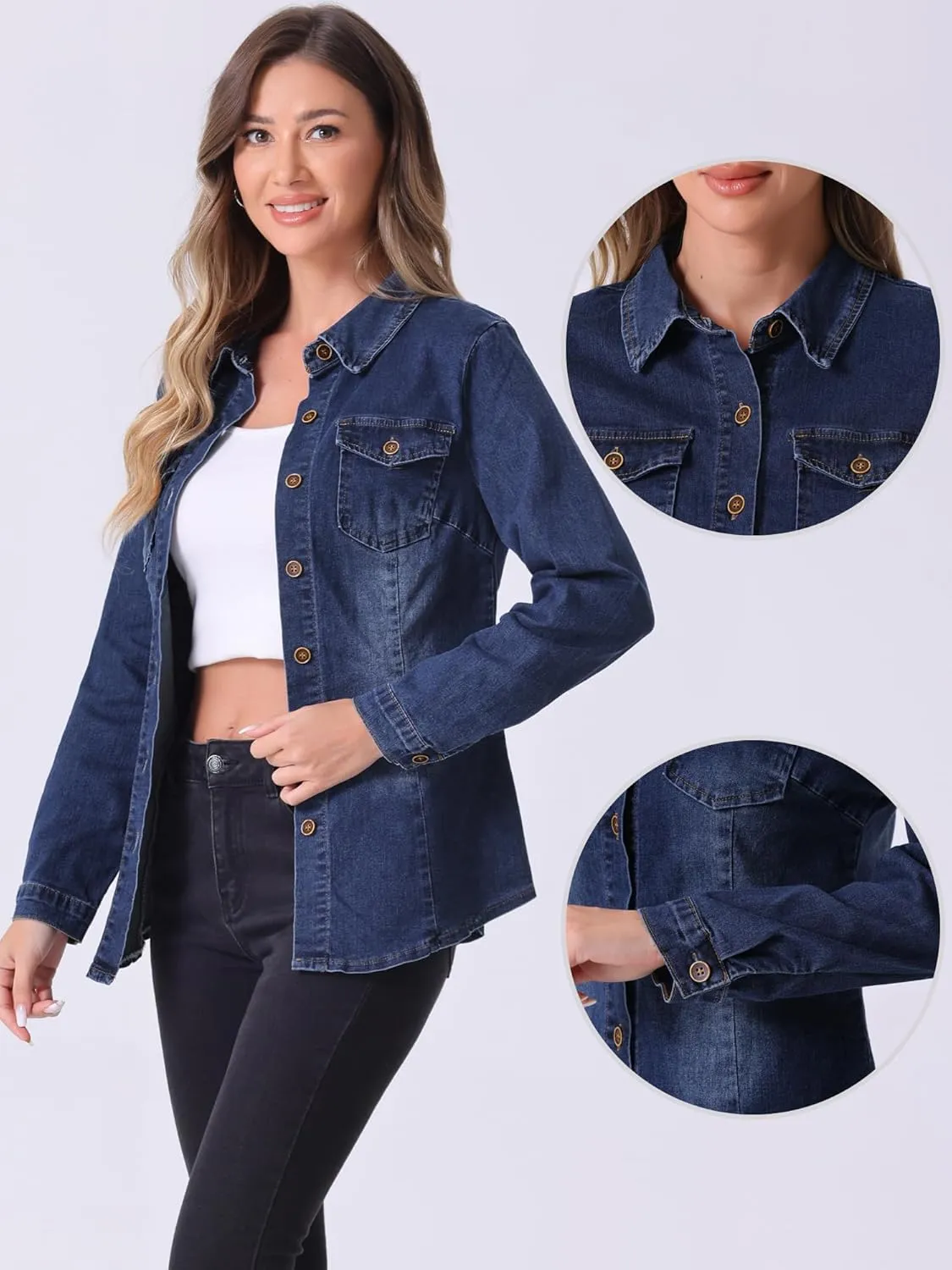 Allegra K Denim Jackets for Women's Button Down Trendy 2025 Spring Denim Outfits Casual Long Sleeve Jean Jacket