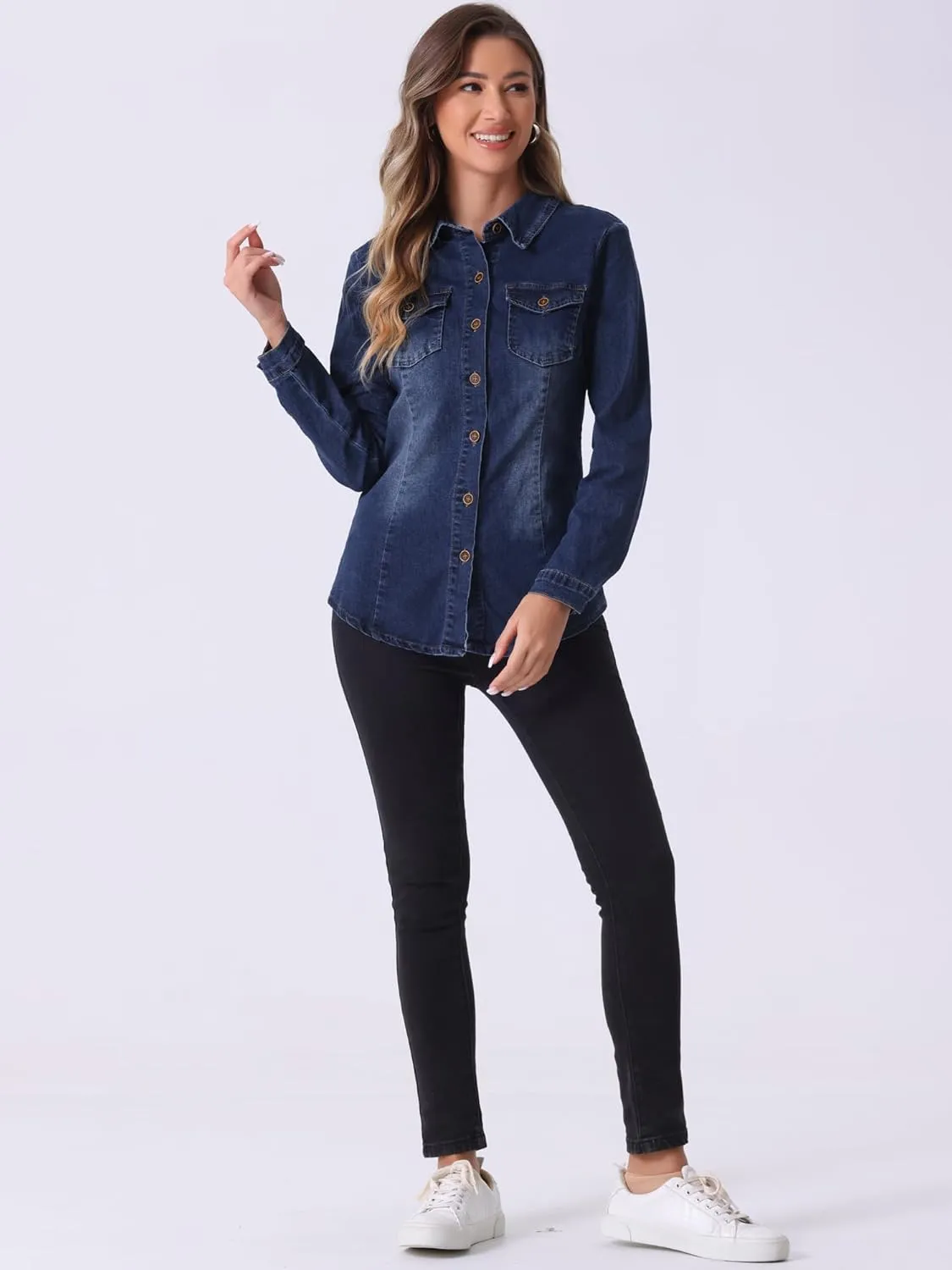 Allegra K Denim Jackets for Women's Button Down Trendy 2025 Spring Denim Outfits Casual Long Sleeve Jean Jacket
