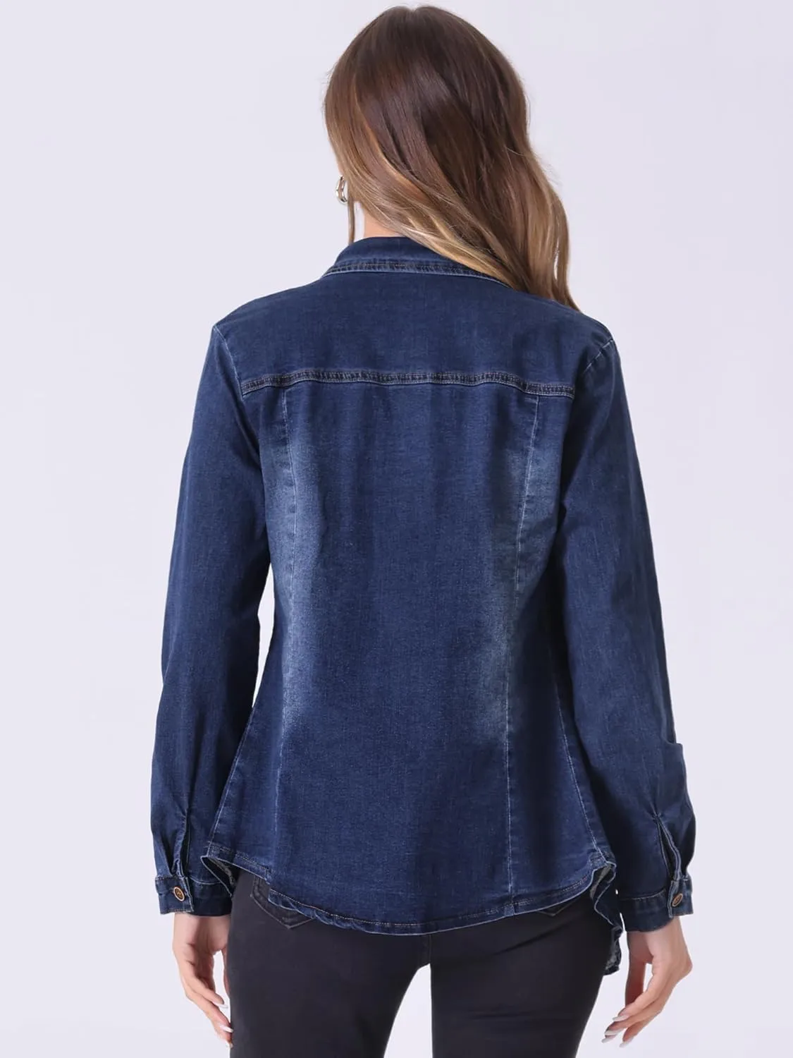 Allegra K Denim Jackets for Women's Button Down Trendy 2025 Spring Denim Outfits Casual Long Sleeve Jean Jacket