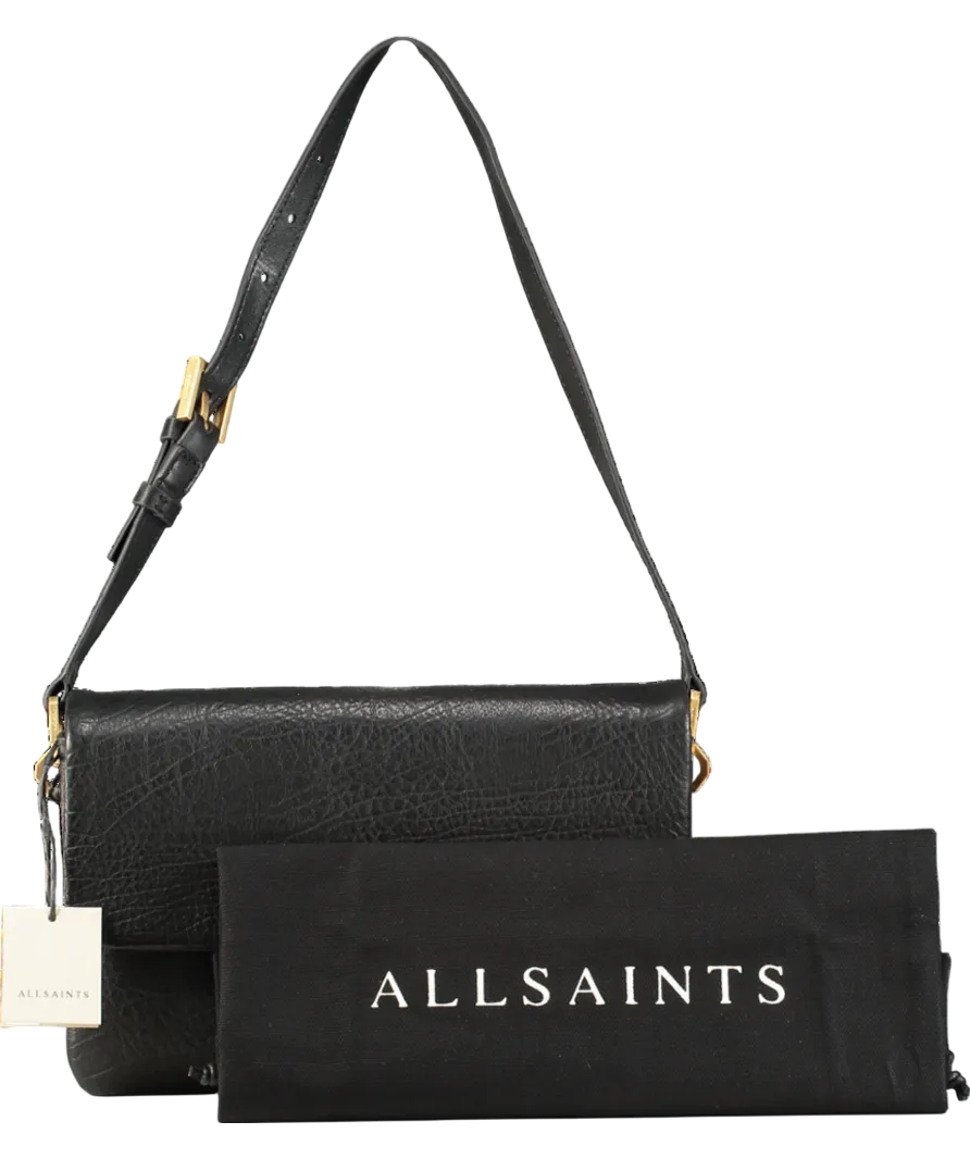AllSaints Black Ondine Grain Leather Shoulder Bag