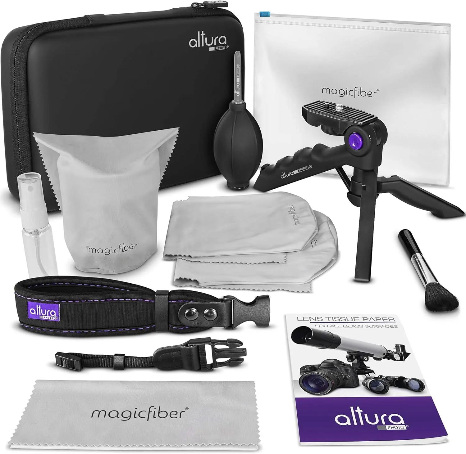 Altura Photo Camera Accessories Bundle - Photography Accessory Kit for Canon Nikon Sony DSLR & Mirrorless Cameras, Includes Small Tripod, Wrist Strap and Lens Cleaning Set