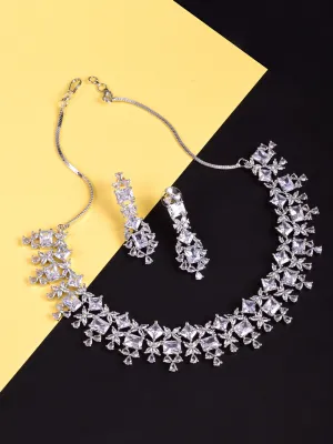 American Diamond White Delicate Choker Necklace Set