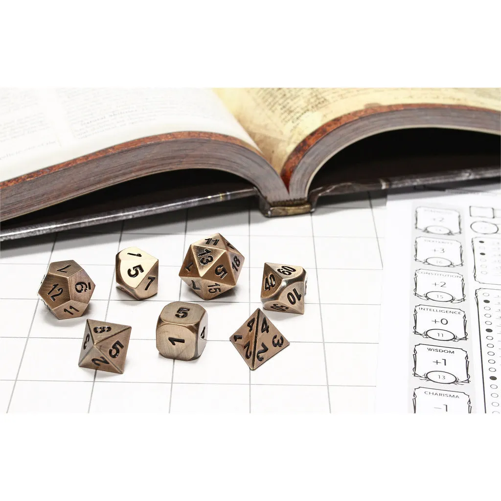 Antique Copper Set of 7 Metal Dice