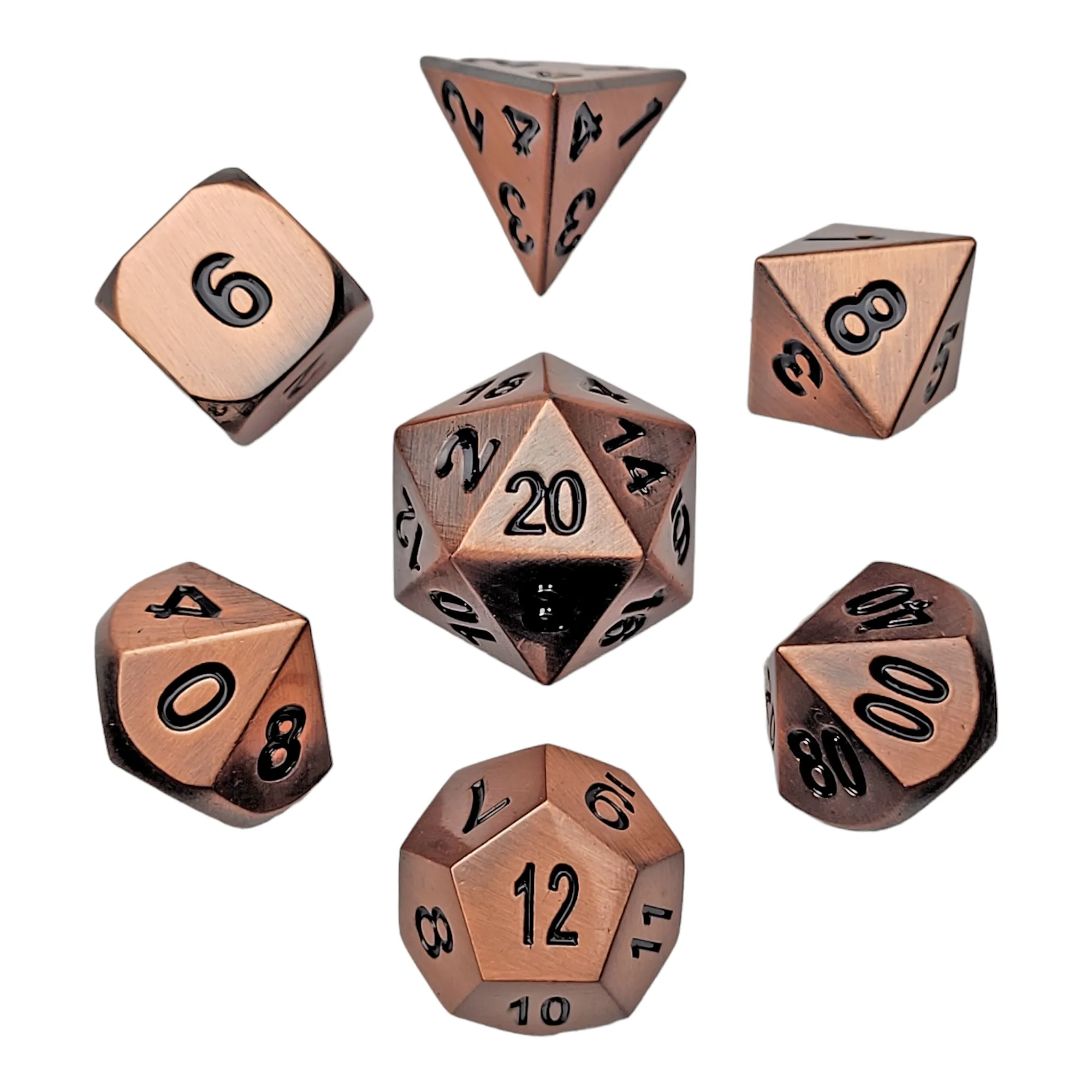 Antique Copper Set of 7 Metal Dice