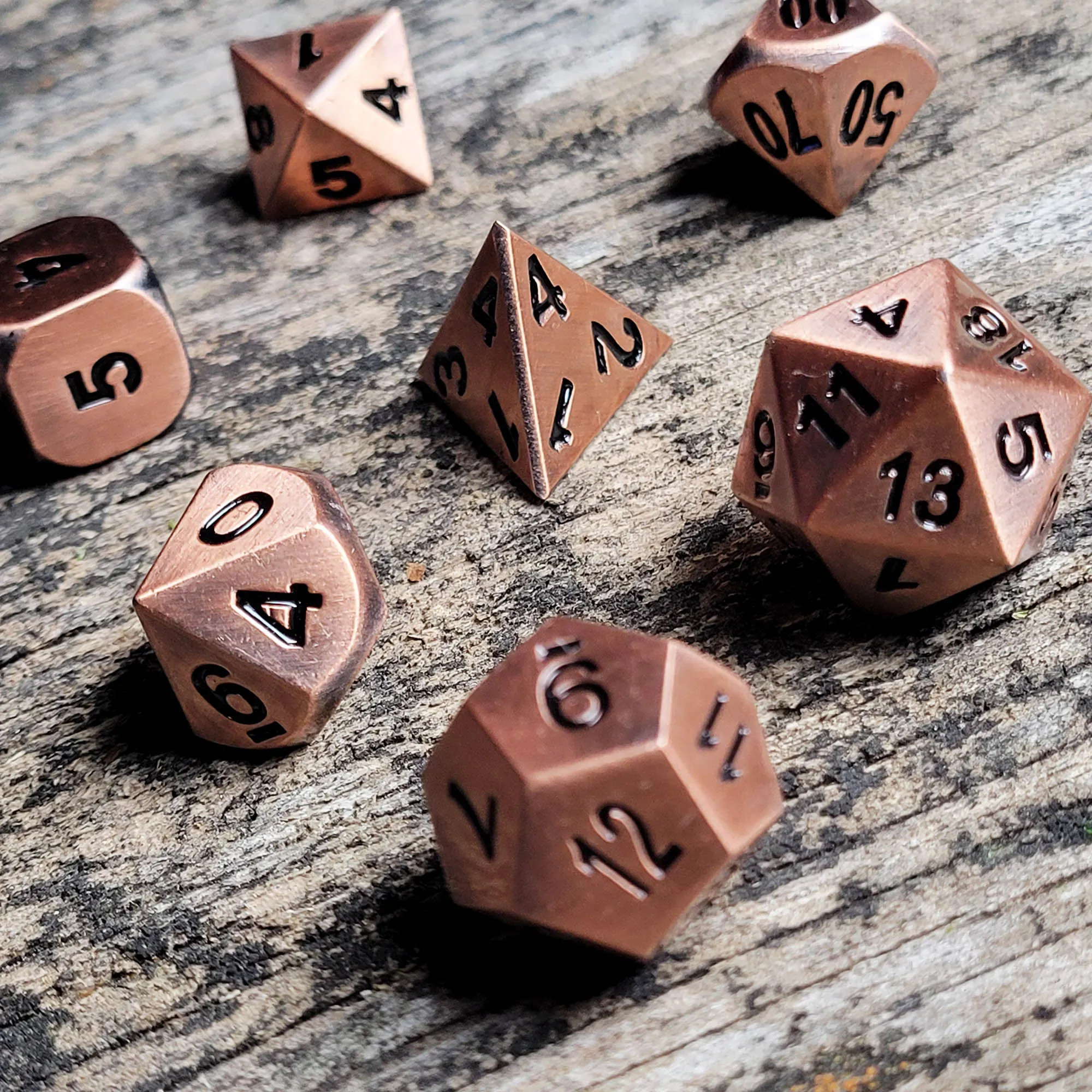 Antique Copper Set of 7 Metal Dice