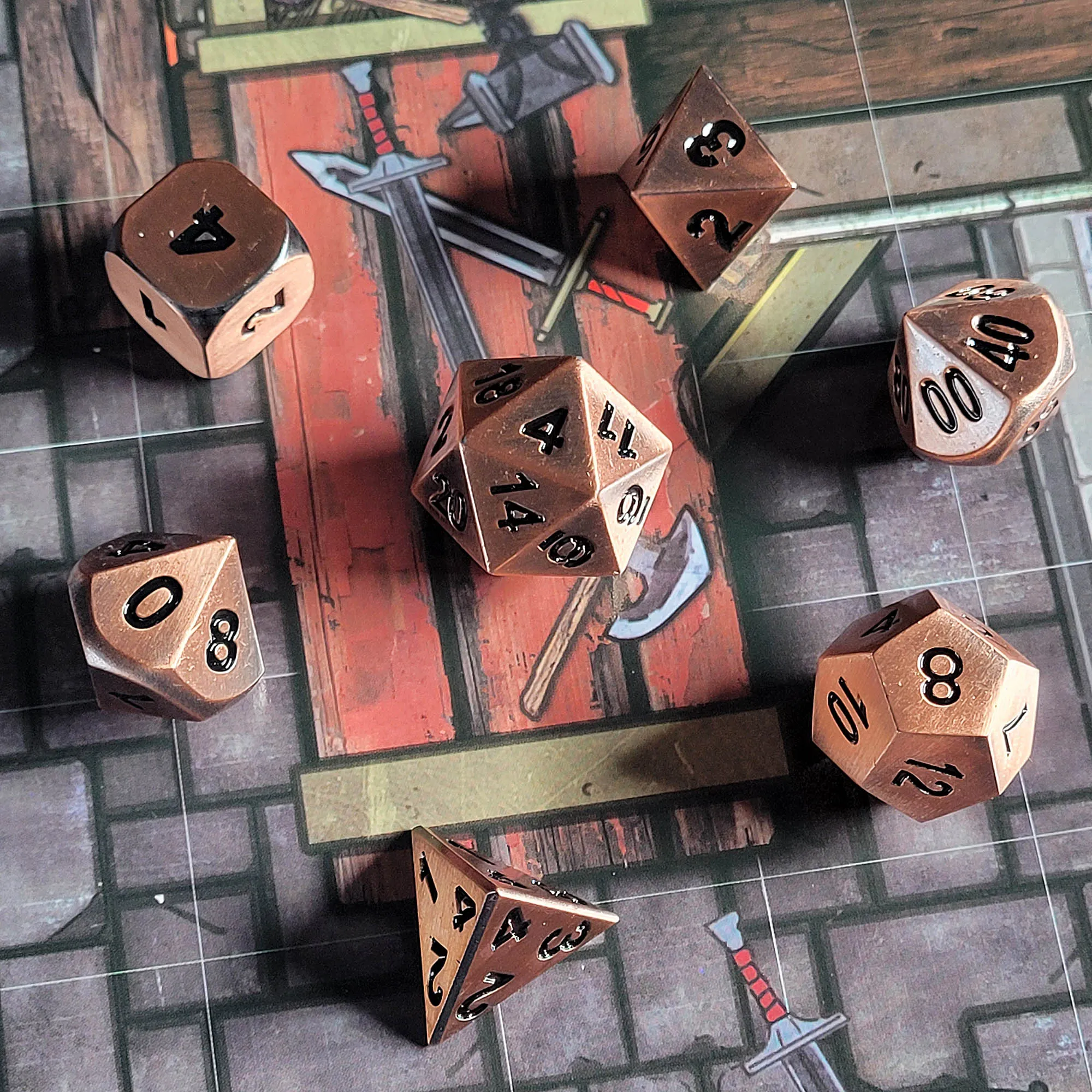 Antique Copper Set of 7 Metal Dice