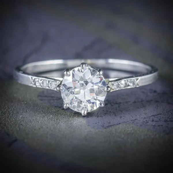 Antique French Diamond Solitaire Ring 18Ct White Gold Circa 1915