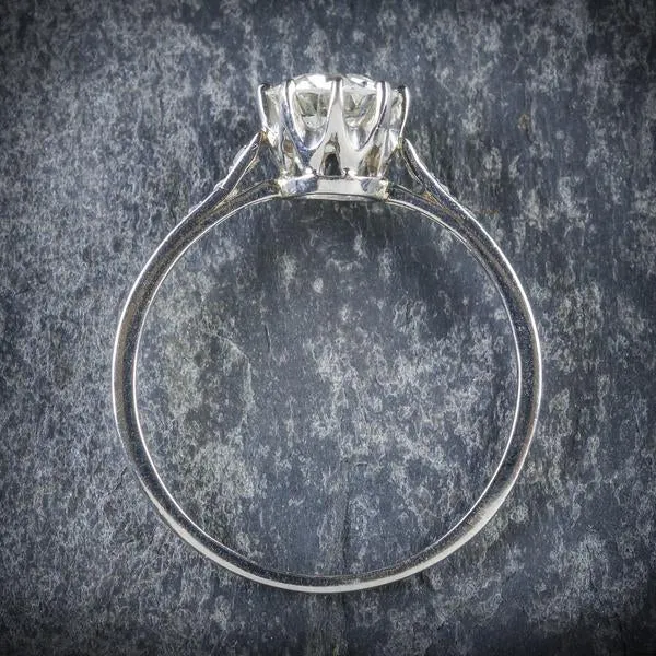 Antique French Diamond Solitaire Ring 18Ct White Gold Circa 1915